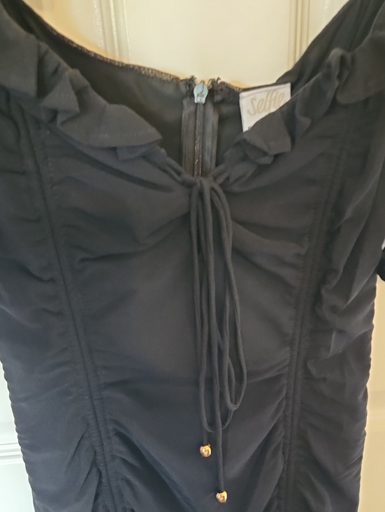 Selfie Leslie Dresses & Skirts - SELFIE LESLIE Ruched Black Dress with Tie Front NWT